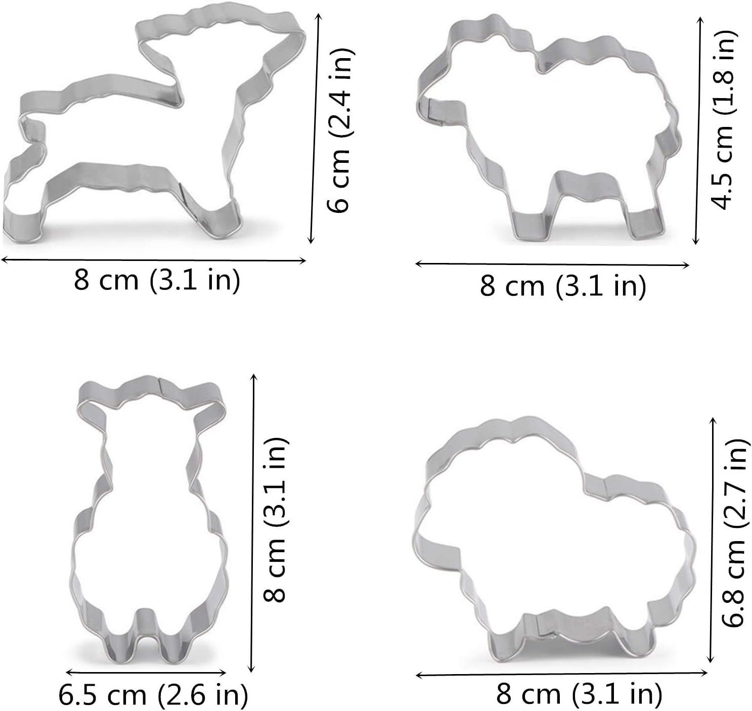 Qhonhon 4pcs Sheep Cookie Cutter Set Stainless Steel Lamb Series Baking Molds