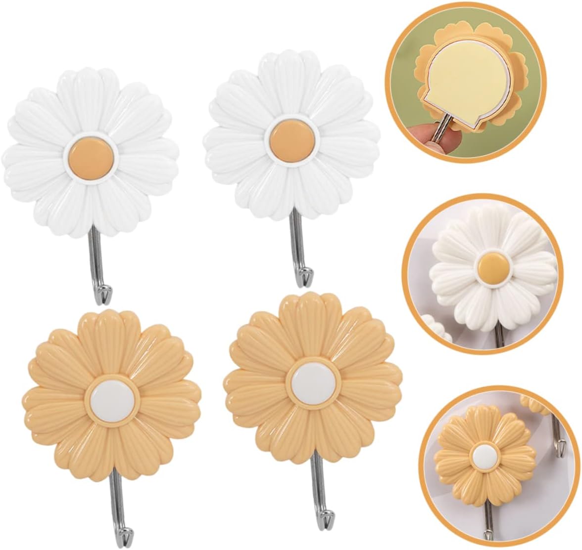 DOITOOL 4pcs Daisy Adhesive Wall Hooks
