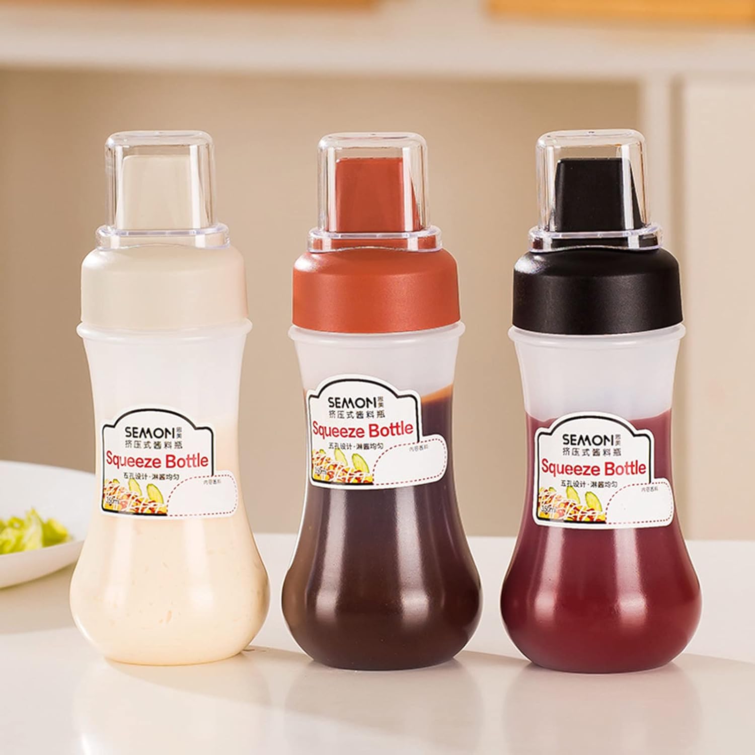 5-Hole Condiment Squeeze Bottle with Dust Cover