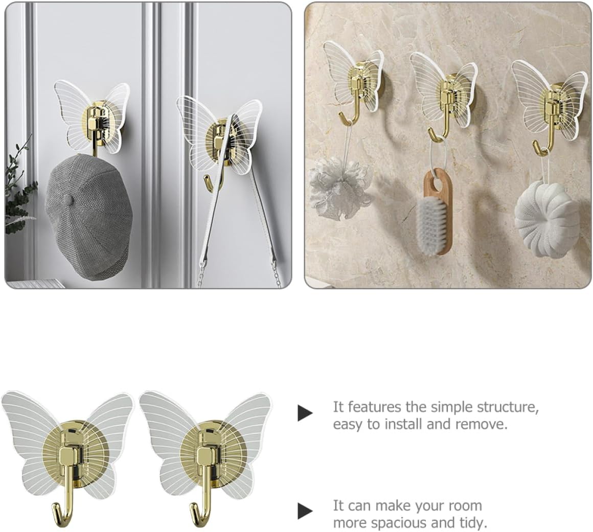 GLEAVI 2Pcs Butterfly Adhesive Wall Hooks Key Hangers for Home Storage