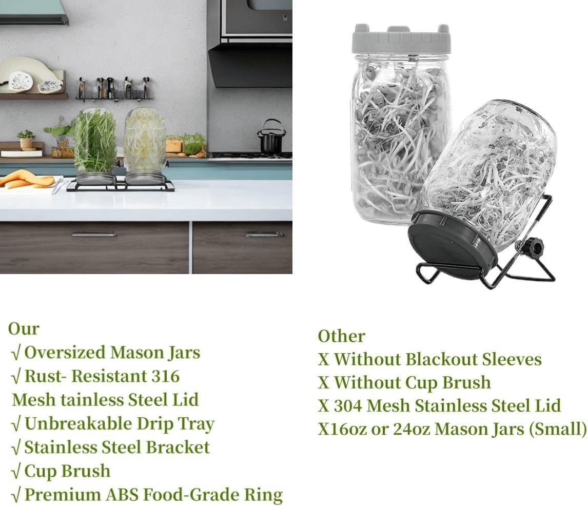 Lulonpon 2pcs Sprouts Growing Jar Kit 86mm 1000ml