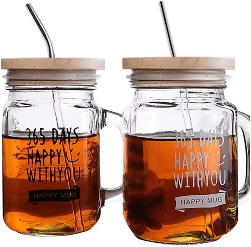 TOUSHI 4Pcs Bamboo Mason Jar Lids with Straw Hole