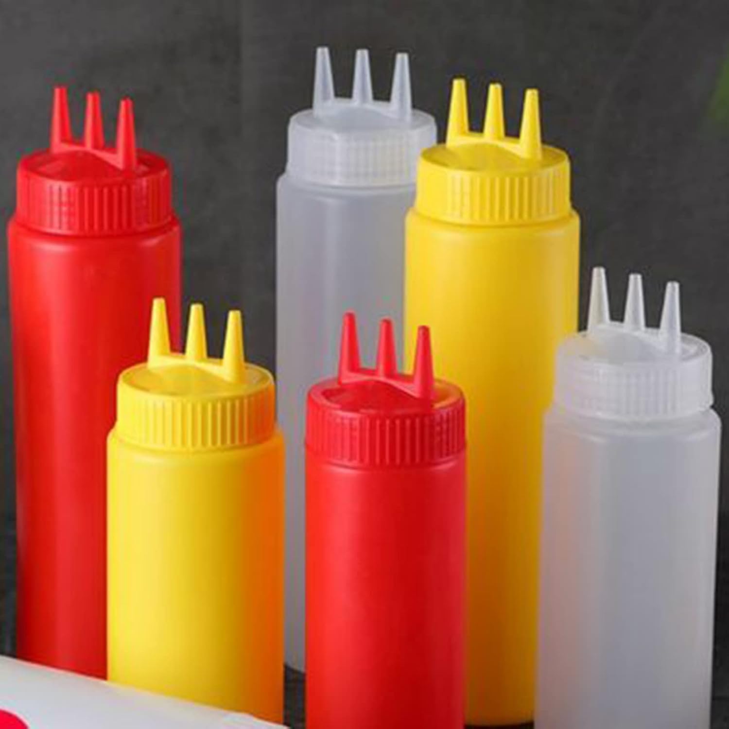 3-Head Squeeze Condiment Sauce Bottle with Cap - White