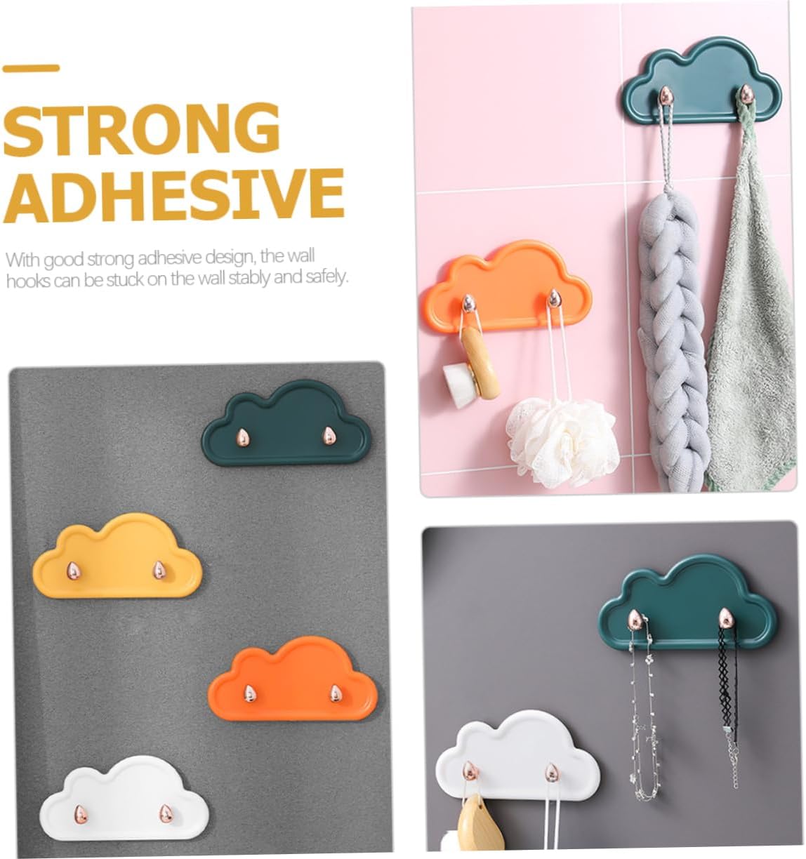 Veemoon 4 Pack Cloud Shape Adhesive Wall Hooks Key Holder Towel Rack