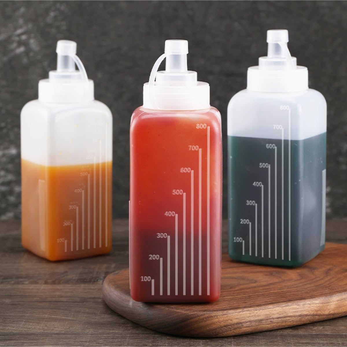 KLEYE 5-Piece Squeeze Bottles Set Large Square Wide-Mouth