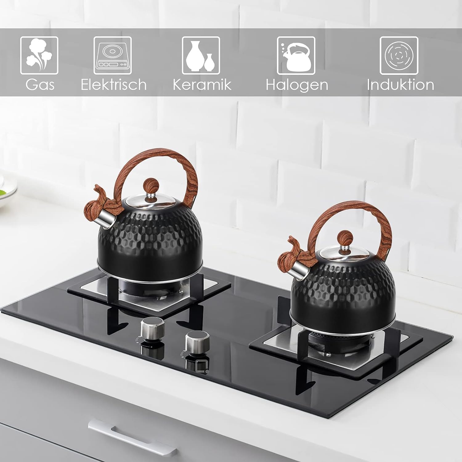 Sorfity Whistling Tea Kettle 25L with Wood Handle Black