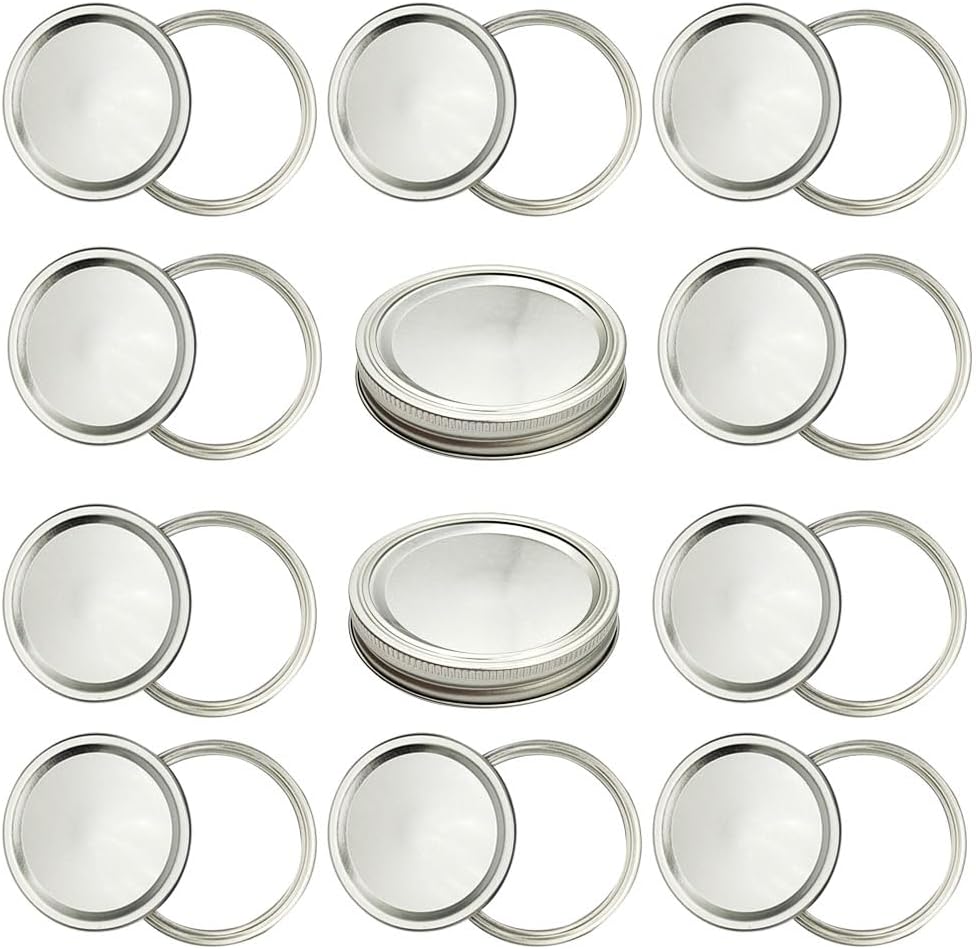 Deergo 12Pack Wide Mouth Mason Jar Canning Lids with Rings Silver