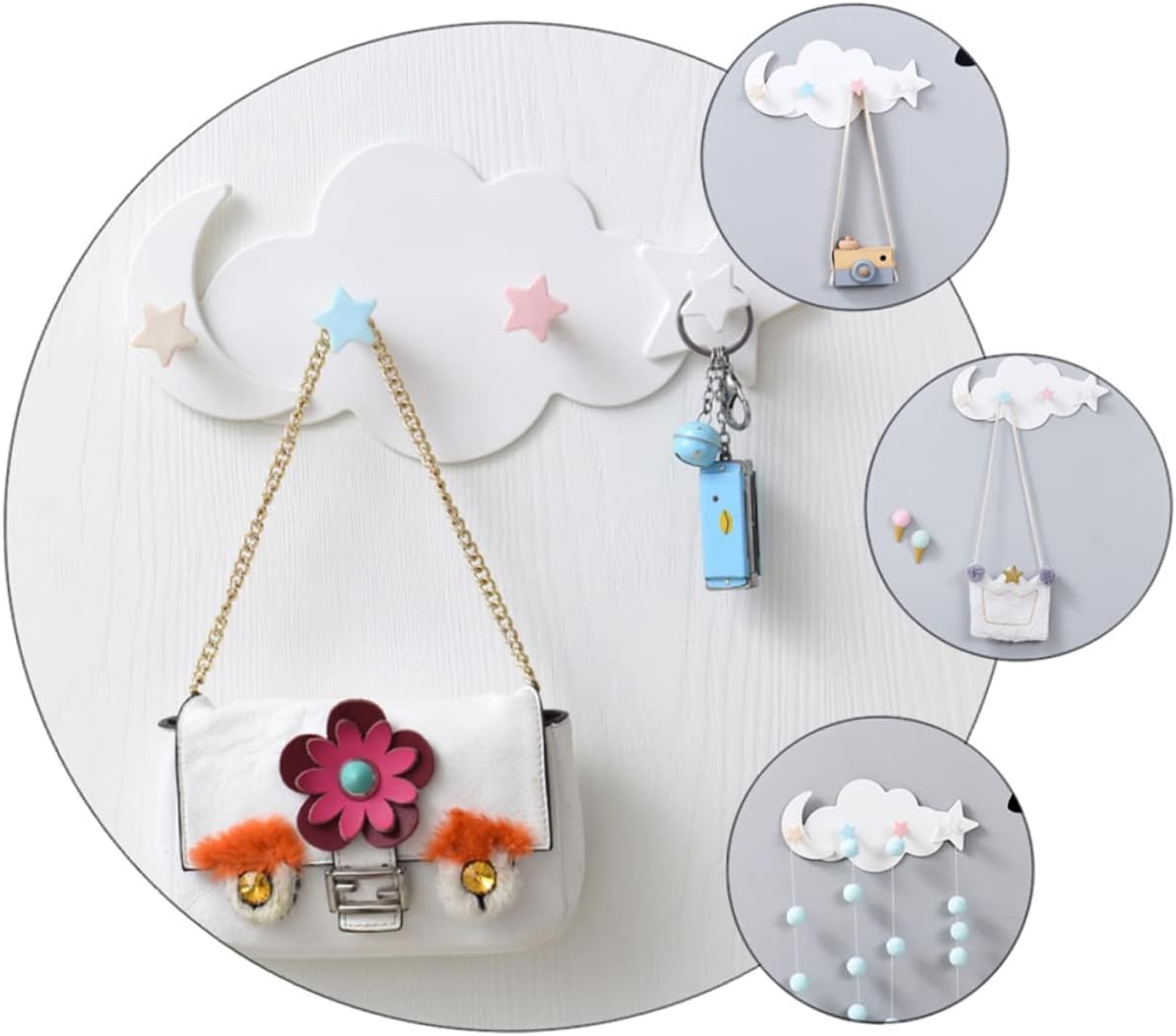 Ciieeo 2pcs Cloud Moon Adhesive Hooks for Keys Bags Hats