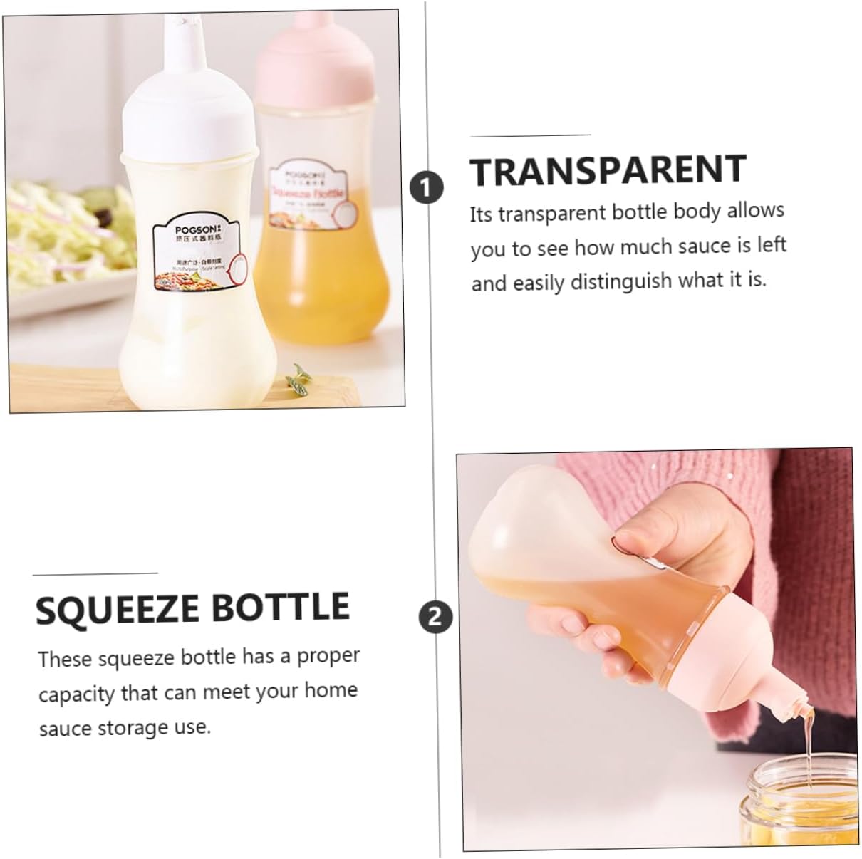 PRETYZOOM 350ml Condiment Squeeze Bottles Set of 2
