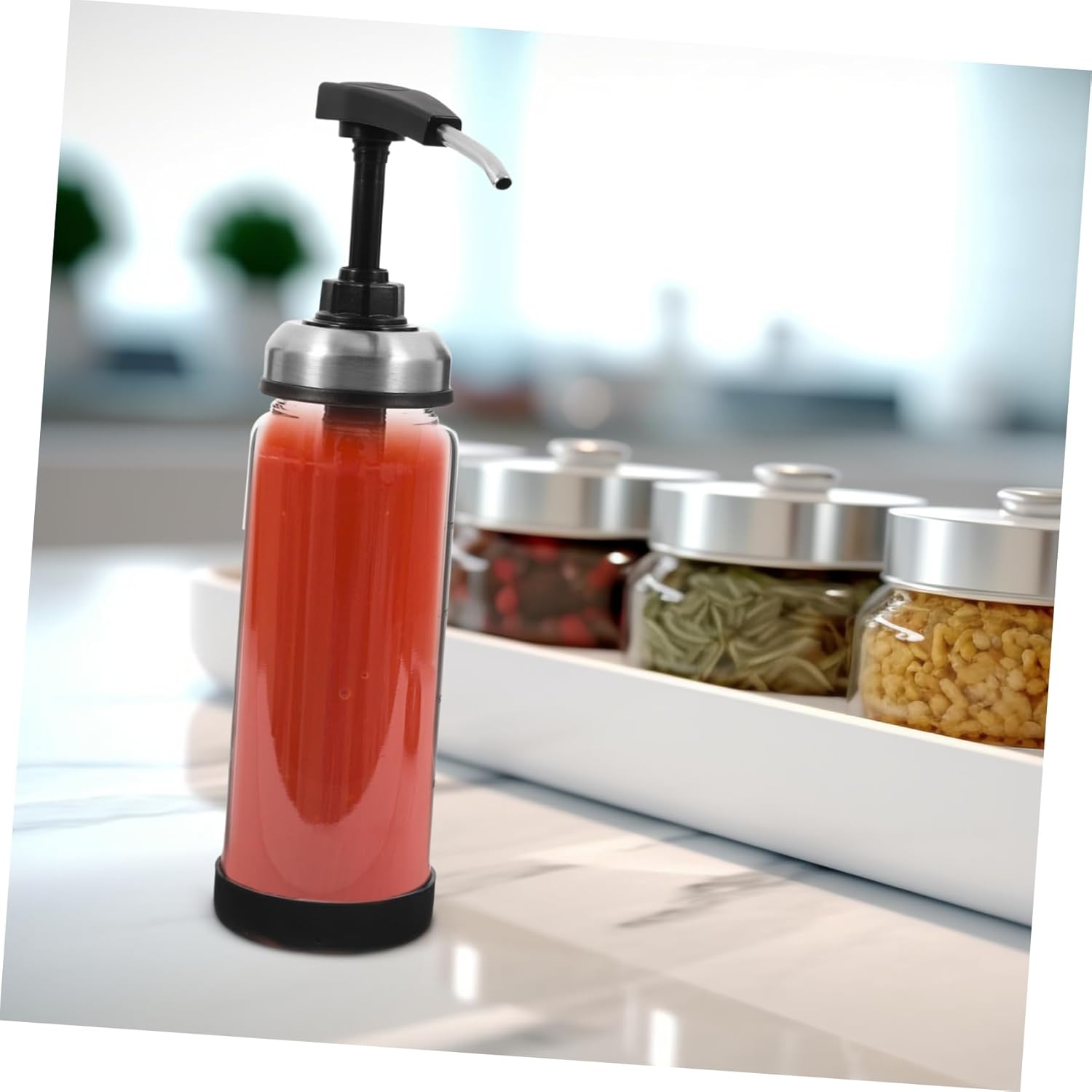 BRIGHTFUFU 500ml Glass and Steel Sauce Press Bottle