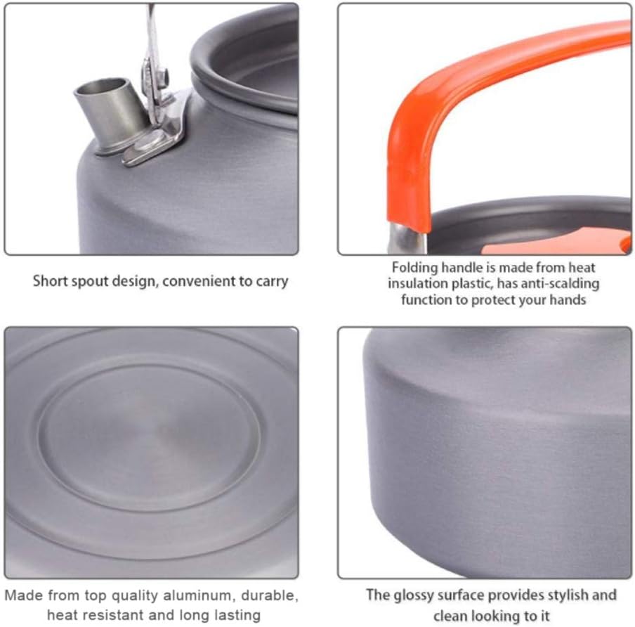 Fdit 11L Aluminum Teapot for Camping Hiking Kitchen Black Handle