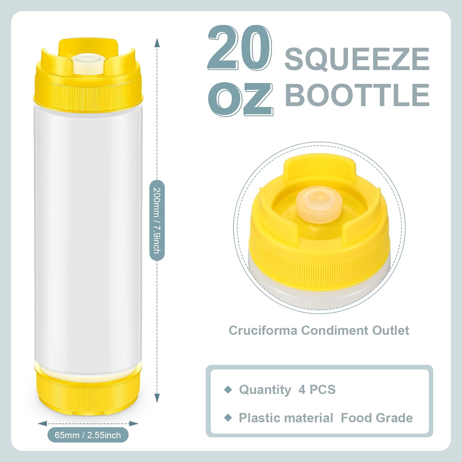 Didaey 4 Pcs Refillable 20 oz Squeeze Bottles