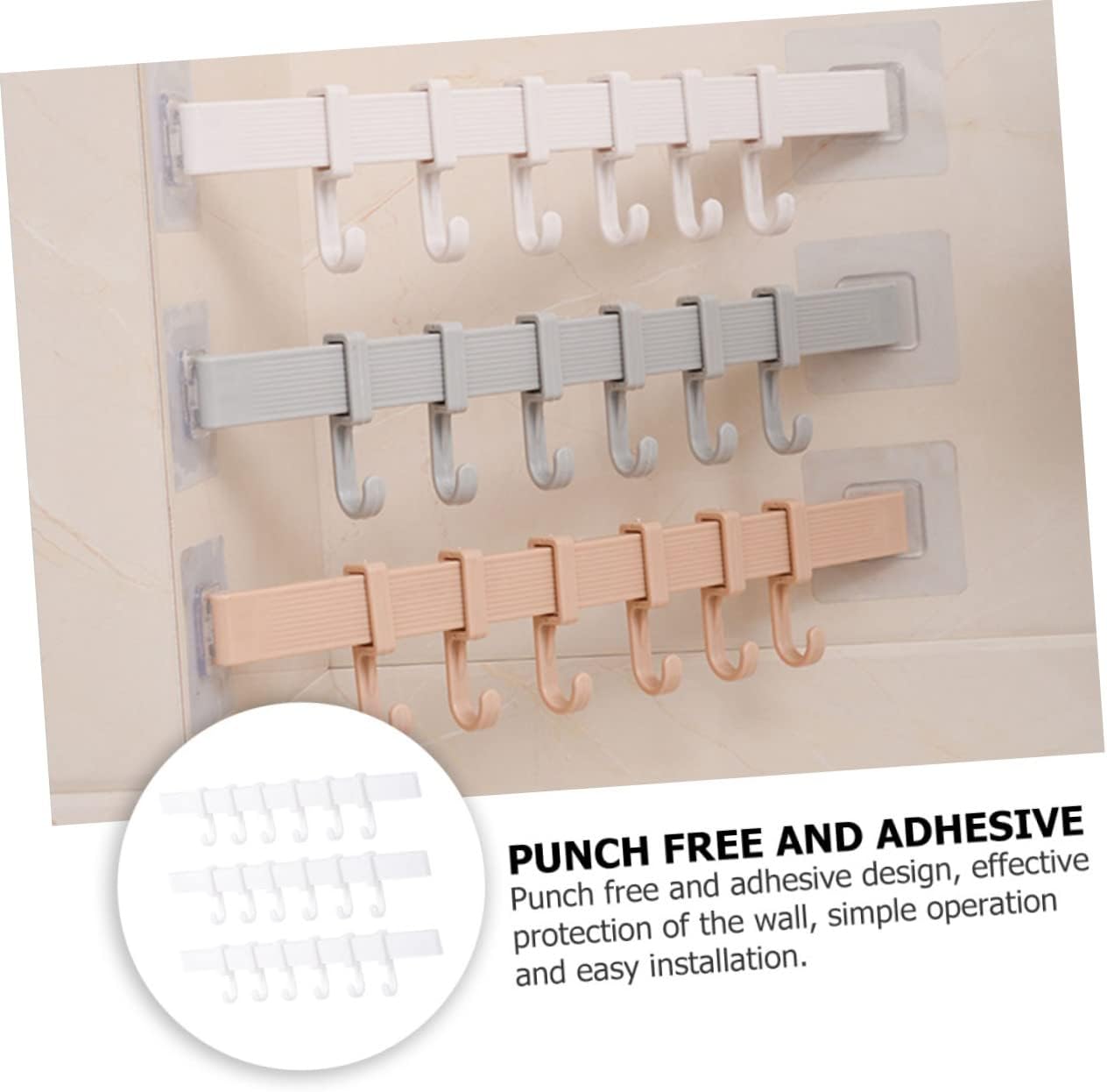 STOBOK 3Pcs Sticky Hook Rack for Bathroom and Kitchen