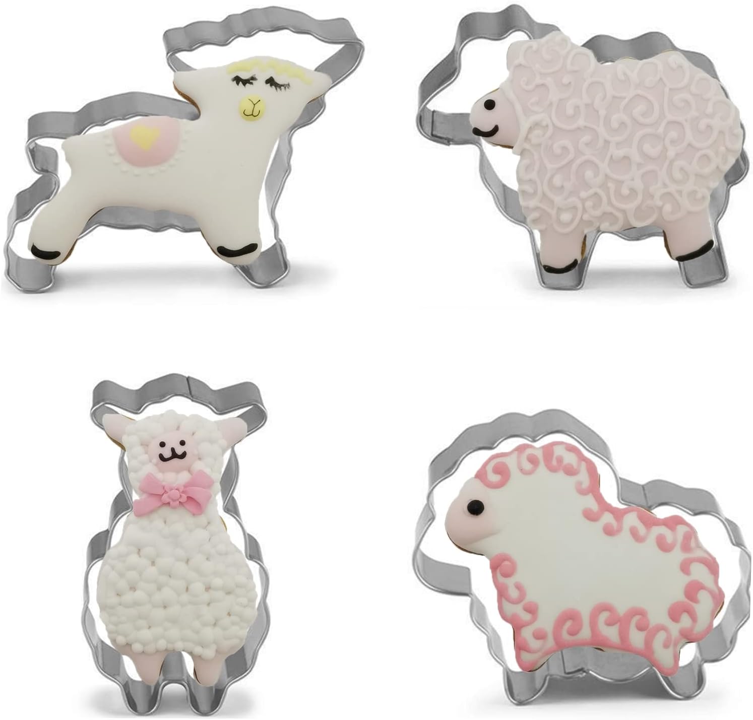 Qhonhon 4pcs Sheep Cookie Cutter Set Stainless Steel Lamb Series Baking Molds