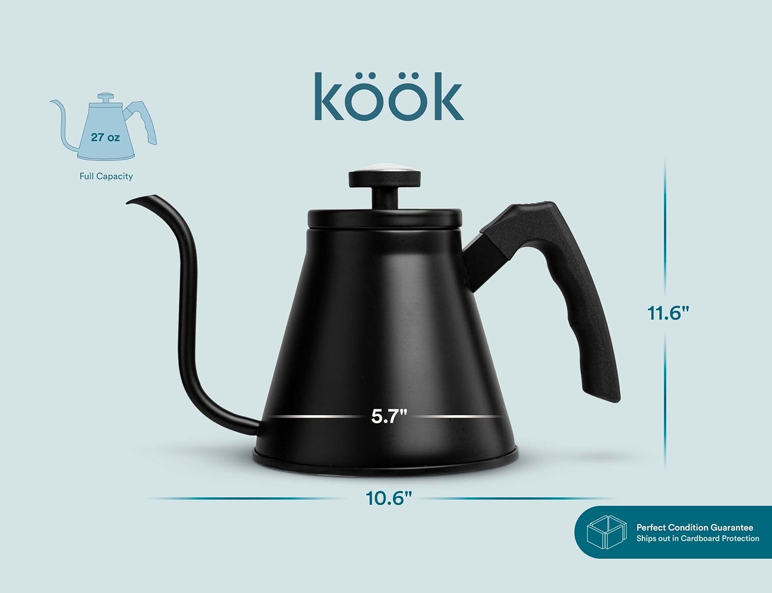 Kook Gooseneck Kettle with Thermometer 27 oz Black