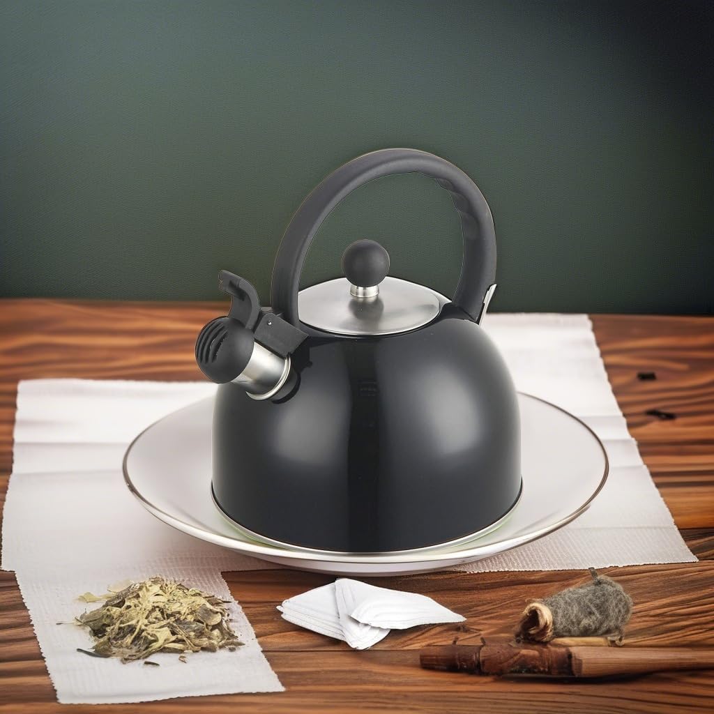 DFL 2 Liter Stainless Steel Whistling Tea Kettle - 2L Black
