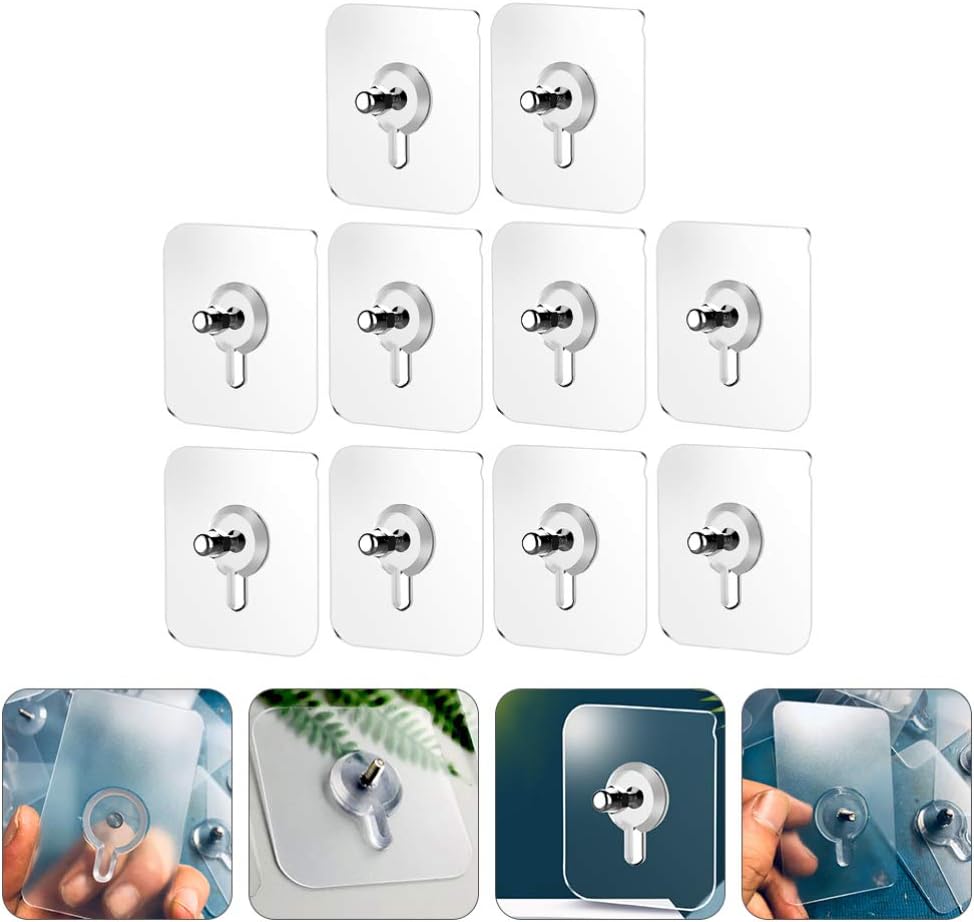 Alipis 10pcs Transparent Adhesive Ceiling Hooks No Nail No Trace