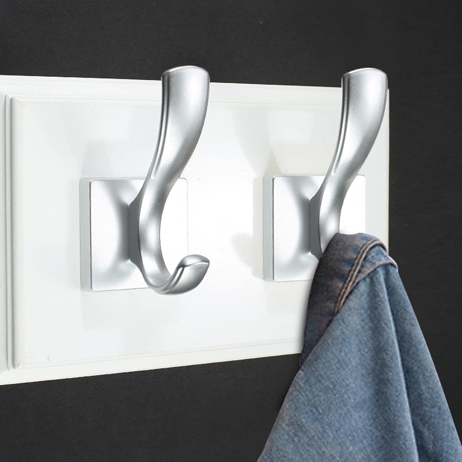 XUNTING 5-Piece Wall Mounted Coat Hooks Heavy Duty Metal Hangers Silver
