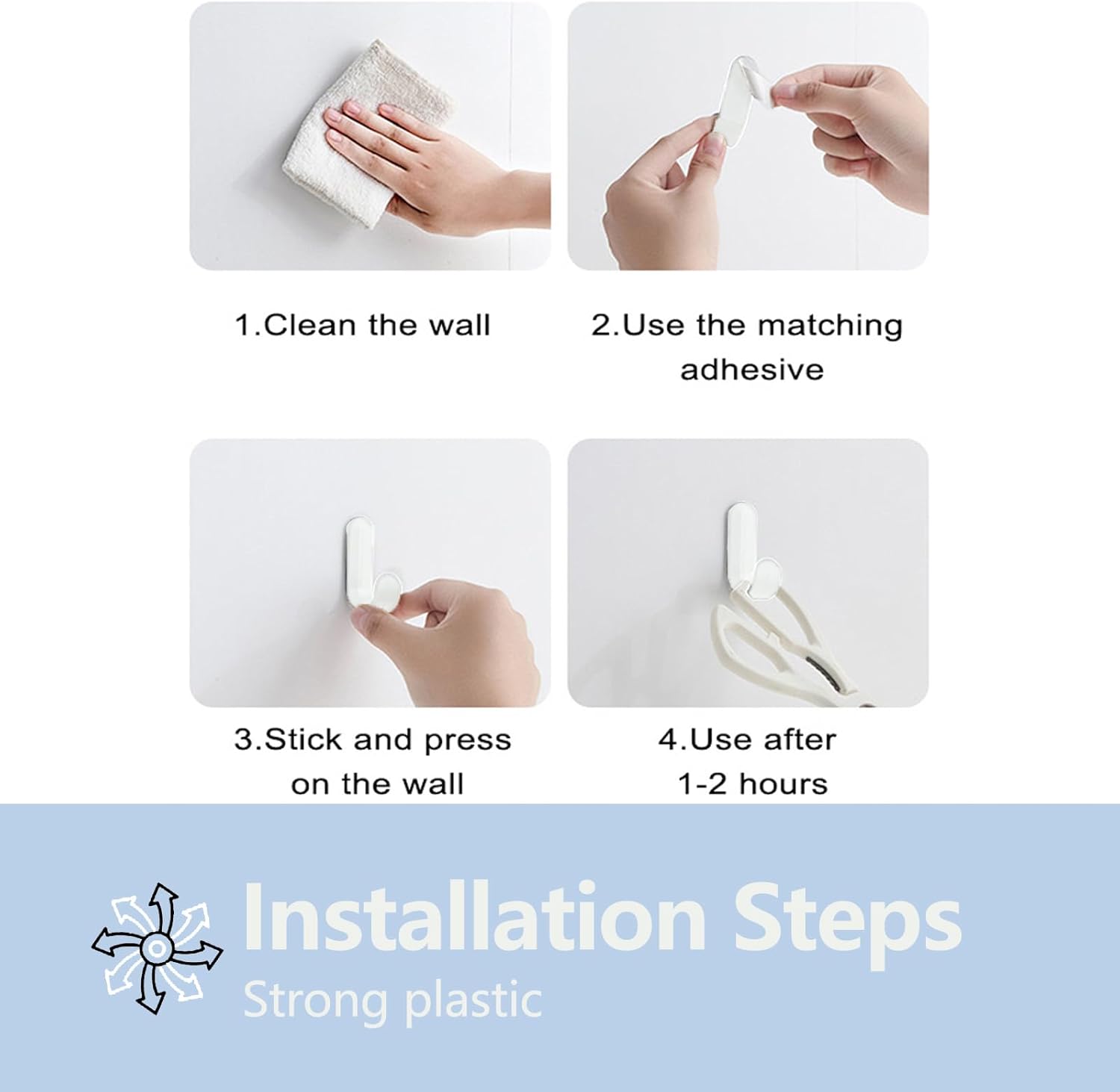 16 Pack J-Shaped Adhesive Hooks for Wall Damage-Free Key Holder