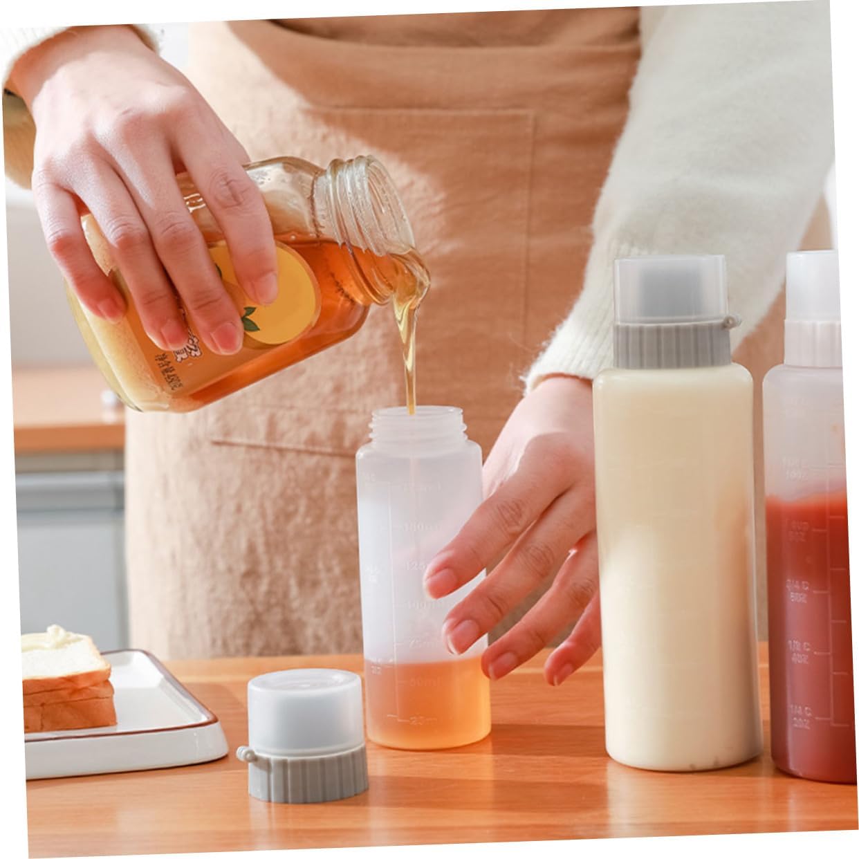 2pcs Reusable Condiment Squeeze Bottles Grey PP