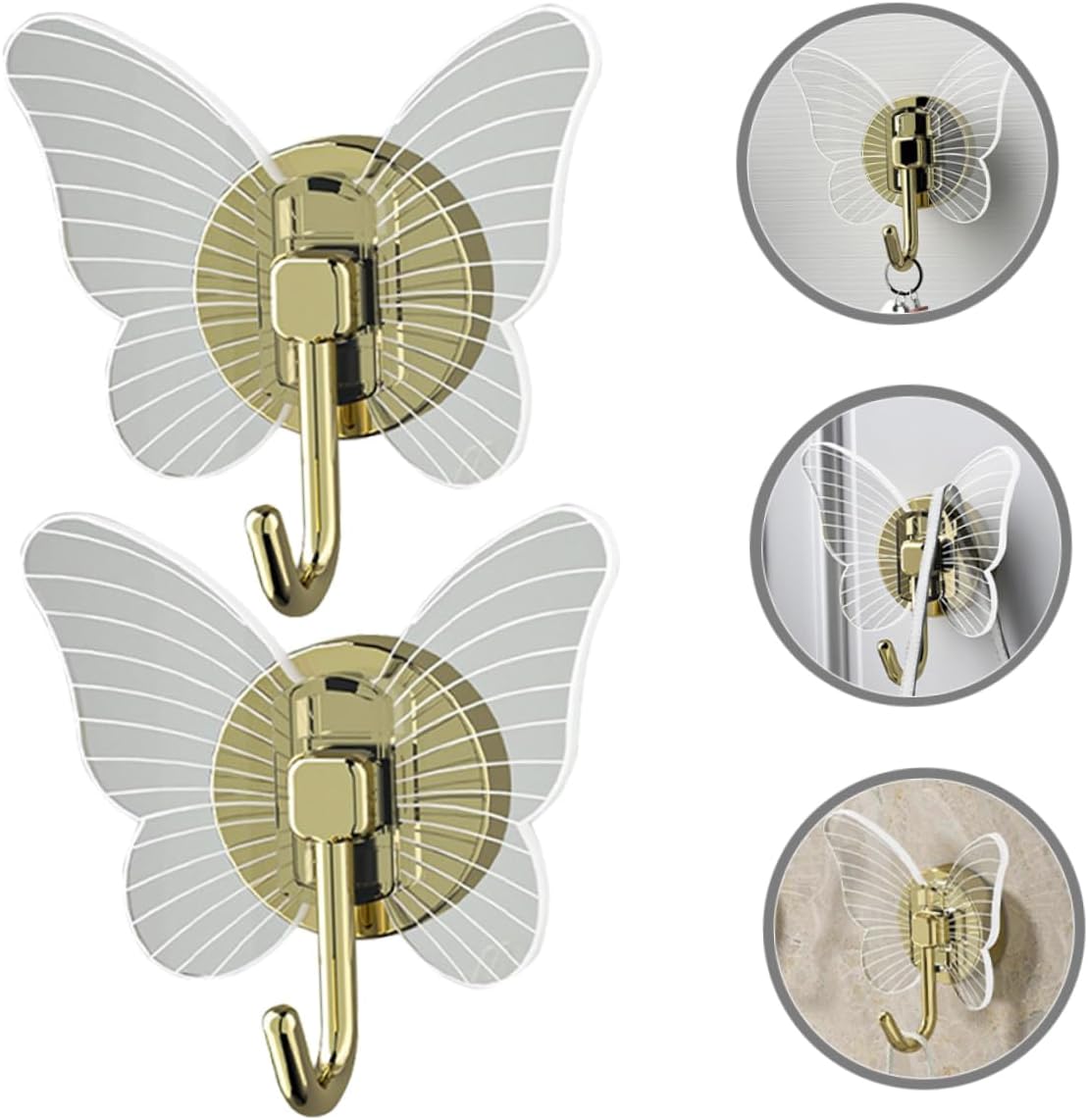 Holibanna 2Pcs Self Adhesive Butterfly Wall Hooks