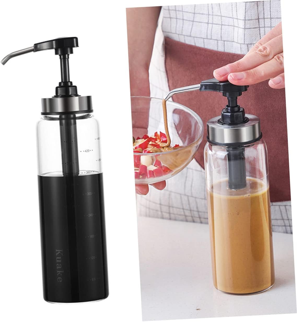 BRIGHTFUFU 500ml Glass and Steel Sauce Press Bottle
