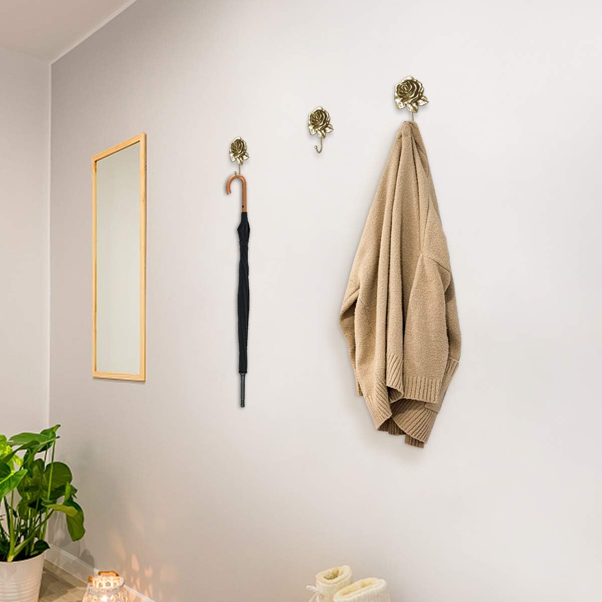 Evoio 3 Pack Rose Wall Hooks for Bathroom Kitchen Entryway