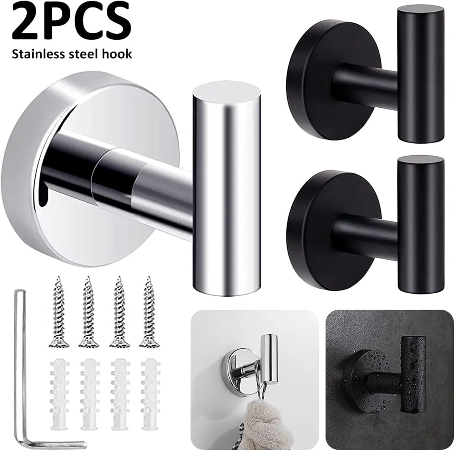 MOOWI 2Pcs Brushed Nickel Coat Hooks Wall Mount
