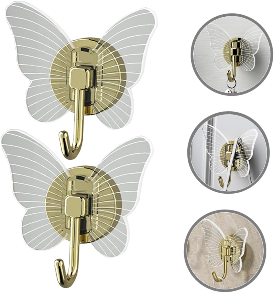 Happyyami 2pcs Butterfly Wall Hooks for Bathroom and Key Holders 1