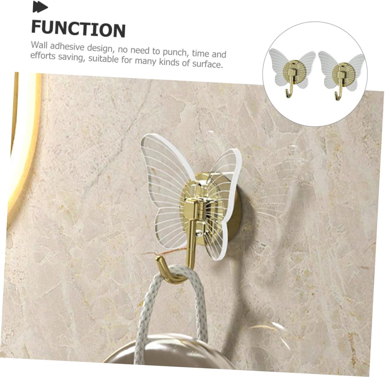 Happyyami 2pcs Butterfly Wall Hooks for Bathroom and Key Holders 1