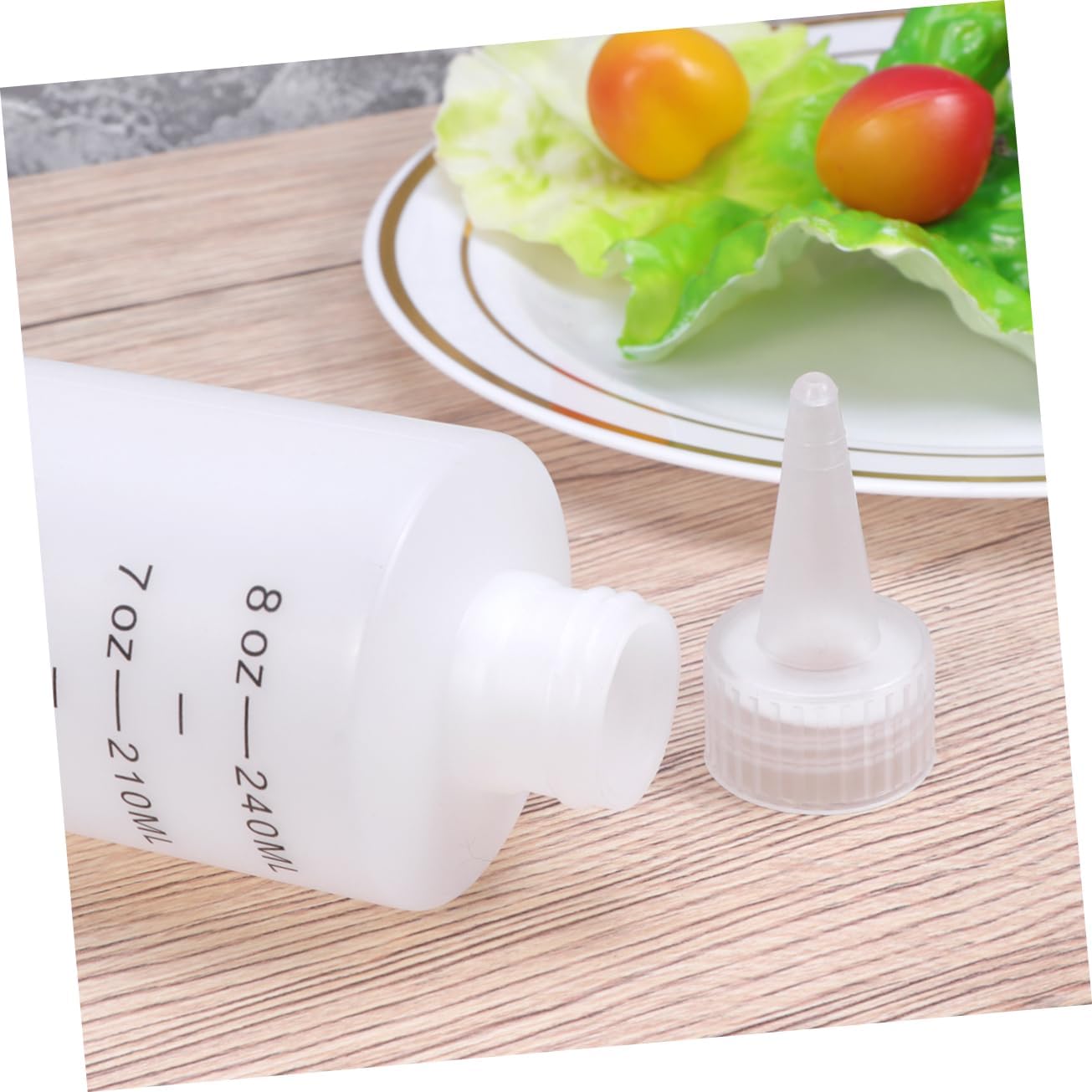 4pcs Plastic Tipped Salad Bottles with Red Lids for Condiments