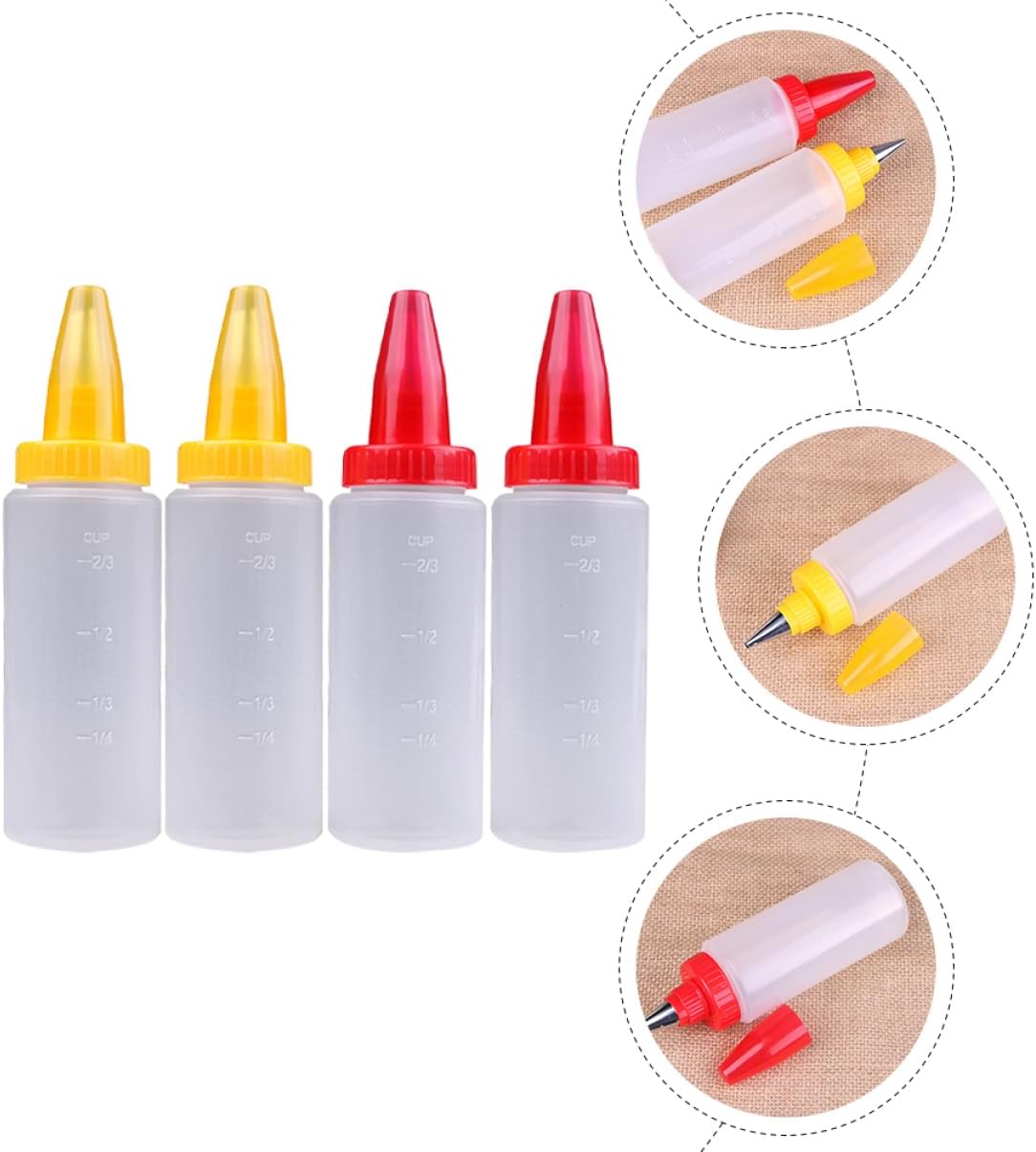 4pcs4 Sets Clear Condiment Squeeze Bottles for Cake Icing Piping