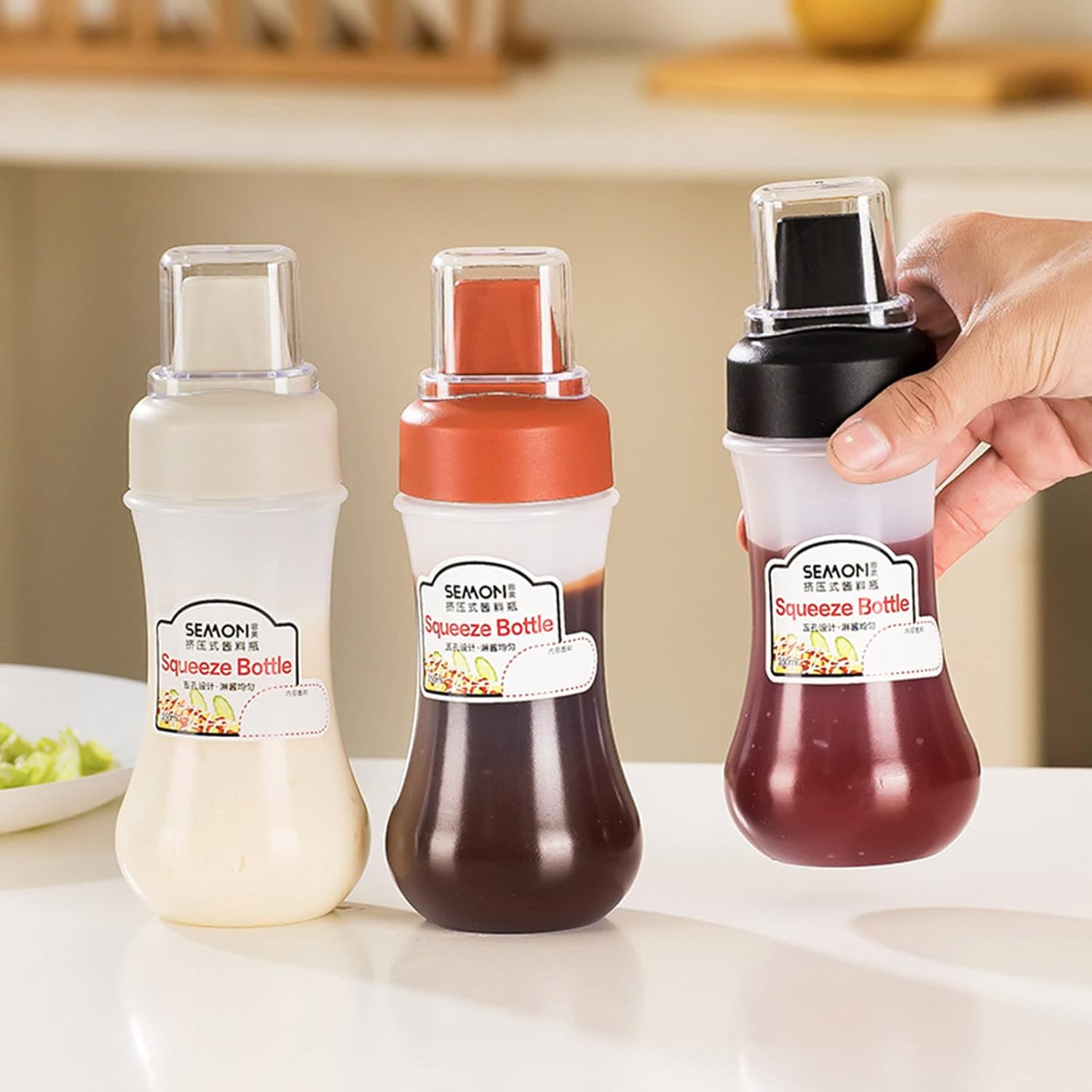5-Hole Condiment Squeeze Bottle with Dust Cover