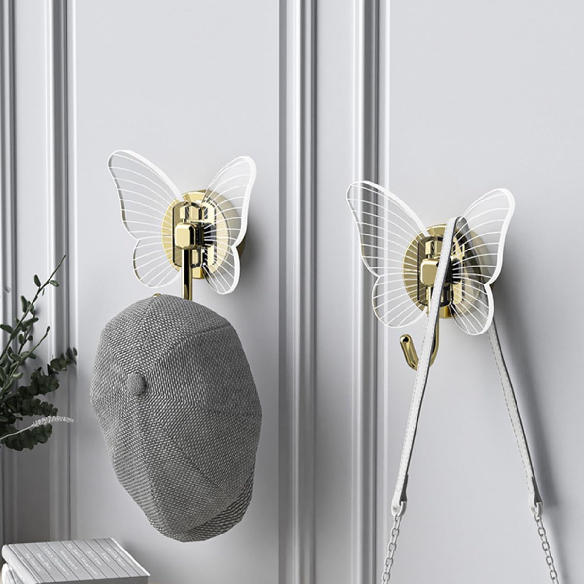 GLEAVI 2Pcs Butterfly Adhesive Wall Hooks Key Hangers for Home Storage