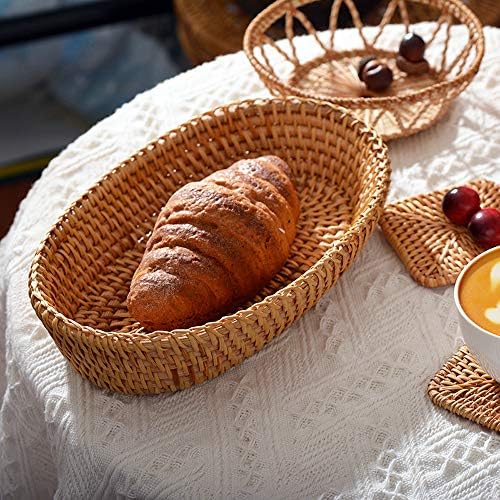 i-lan Handwoven Bread Serving Basket Set Natural Brown