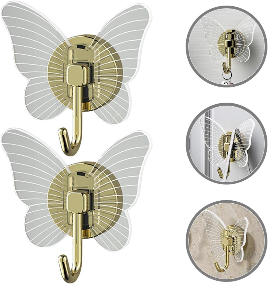 PRETYZOOM 2Pcs Self-Adhesive Butterfly Wall Hooks for Keys and Towels