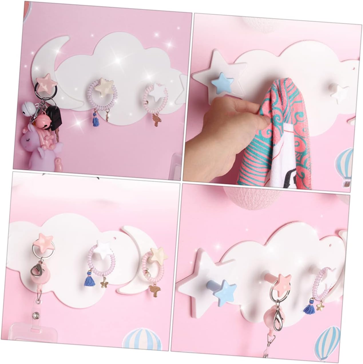 PENIKOKO 2pcs Star Moon Wall Hooks Adhesive Decor