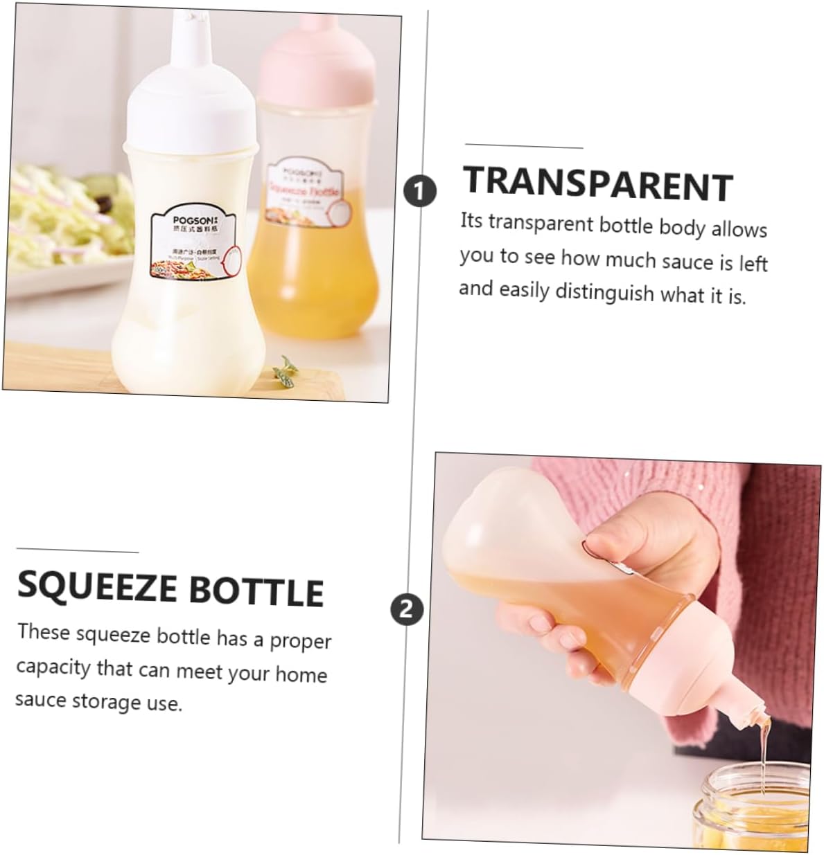 BESTOYARD 2Pcs 350ml Squeeze Bottles for Ketchup Jam and Salad Dressing