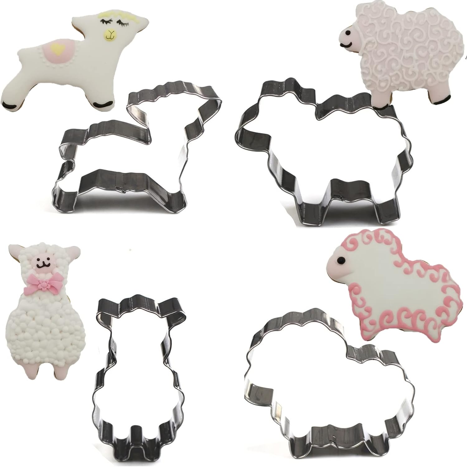 Qhonhon 4pcs Sheep Cookie Cutter Set Stainless Steel Lamb Series Baking Molds