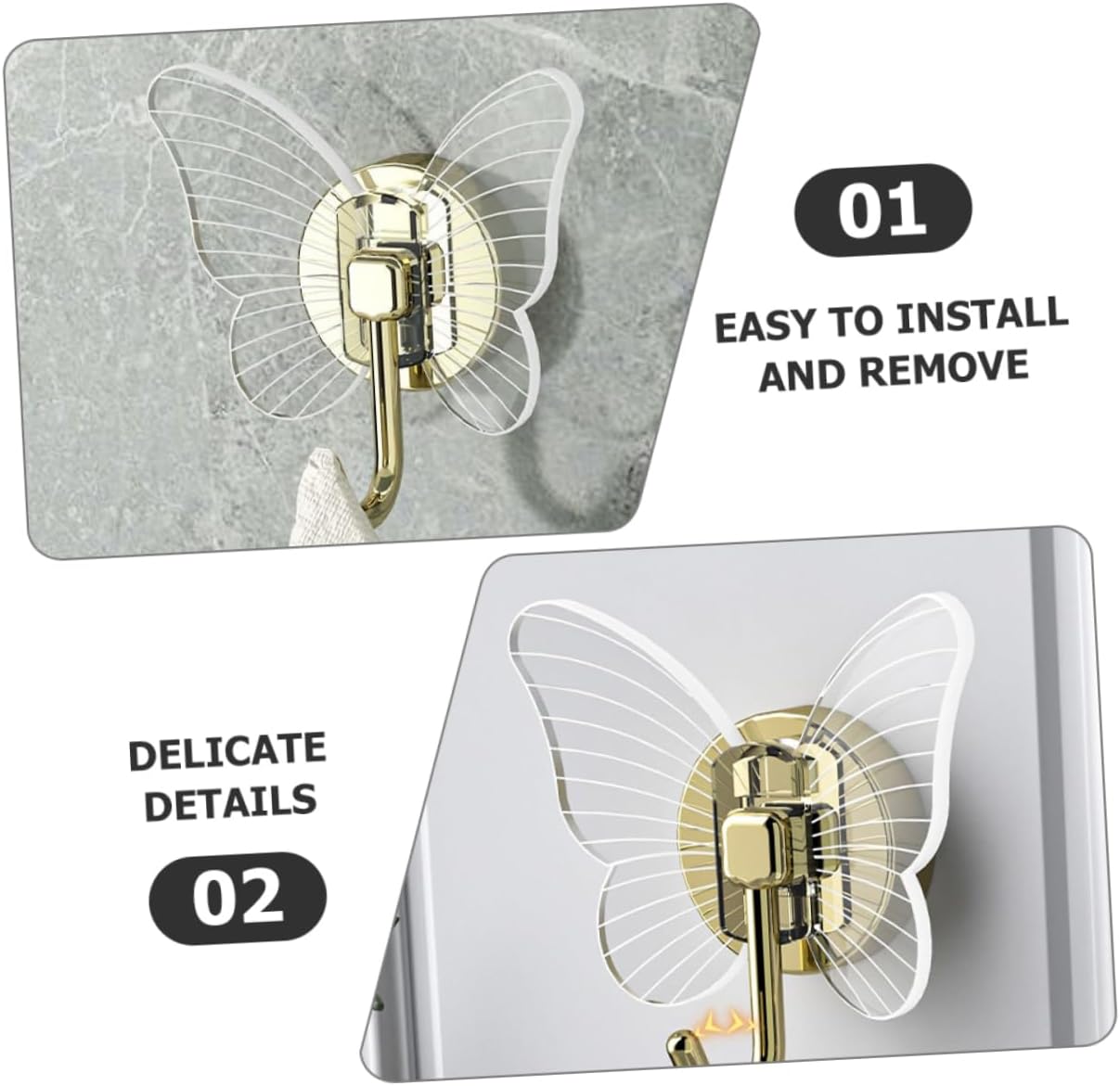 Happyyami 2pcs Butterfly Wall Hooks for Bathroom and Key Holders 1