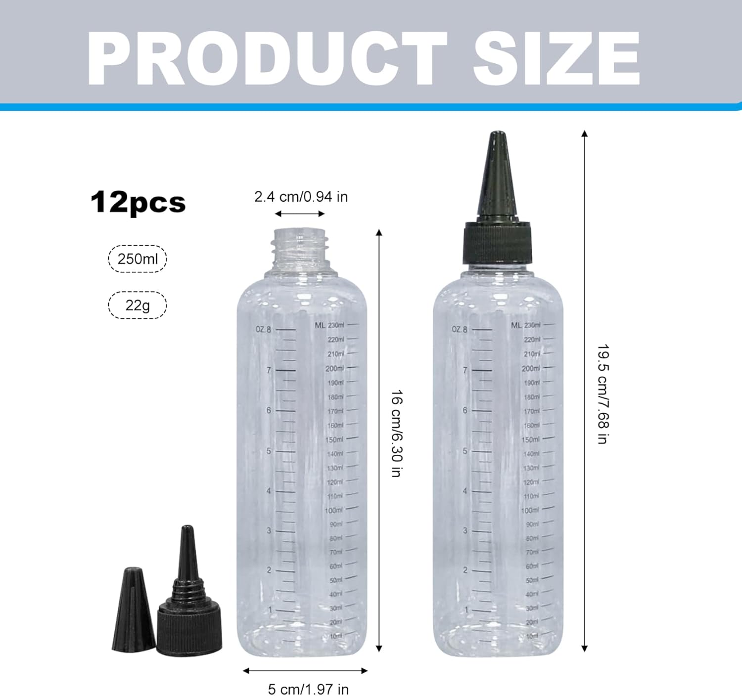 12PCS Paint Bottles with Scale 250ml