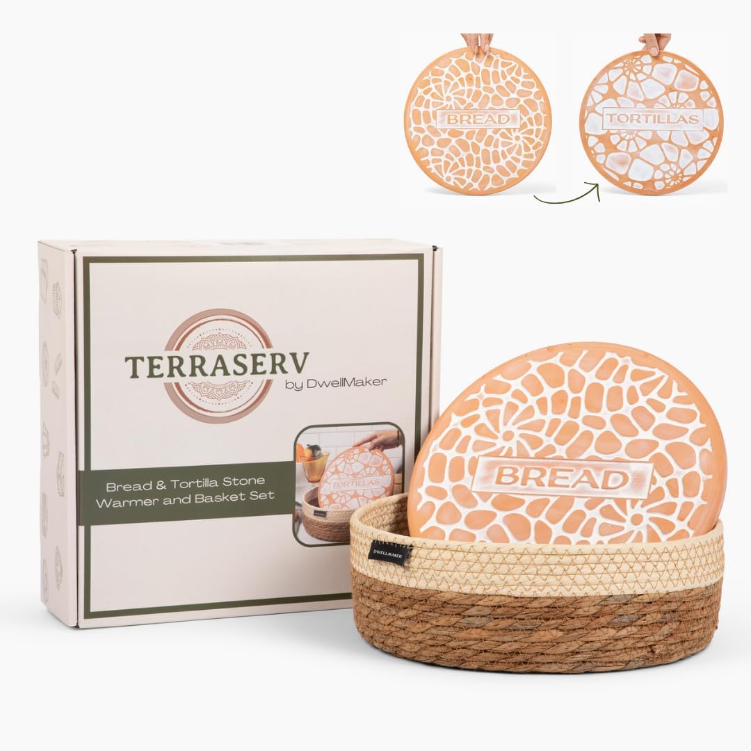Bread and Tortilla Warmer Stone With Basket - Reversible Design