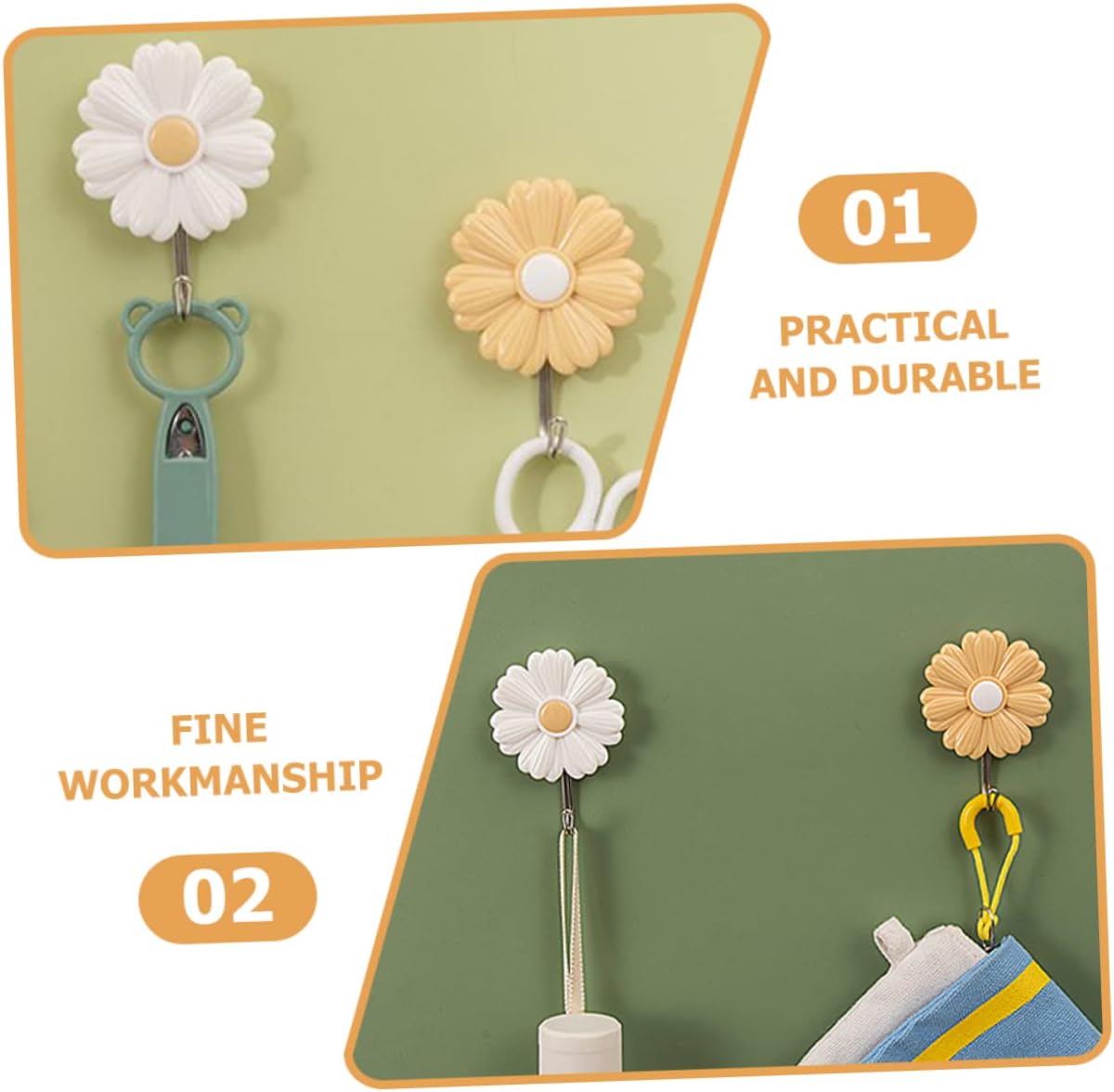 DOITOOL 4pcs Daisy Adhesive Wall Hooks