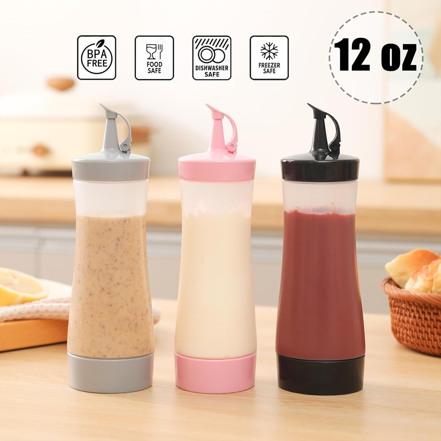 Qiuhome Condiment Squeeze Bottles 8 Pack Gray 12 oz