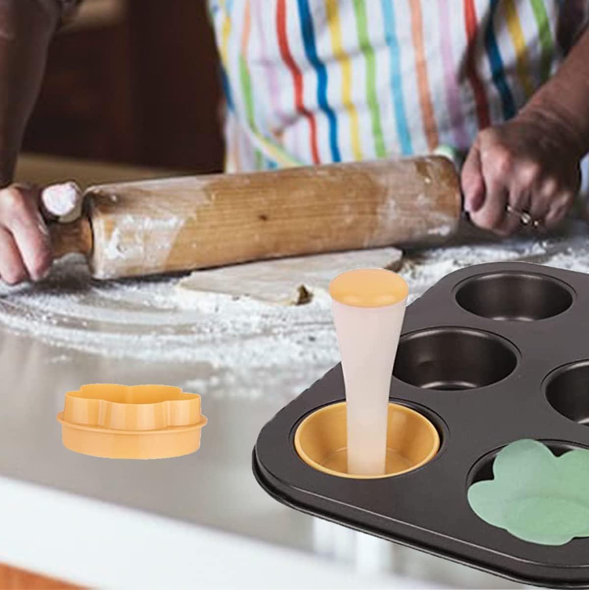 2 Packs Pastry Dough Tamper Kit with Cookie Cutters