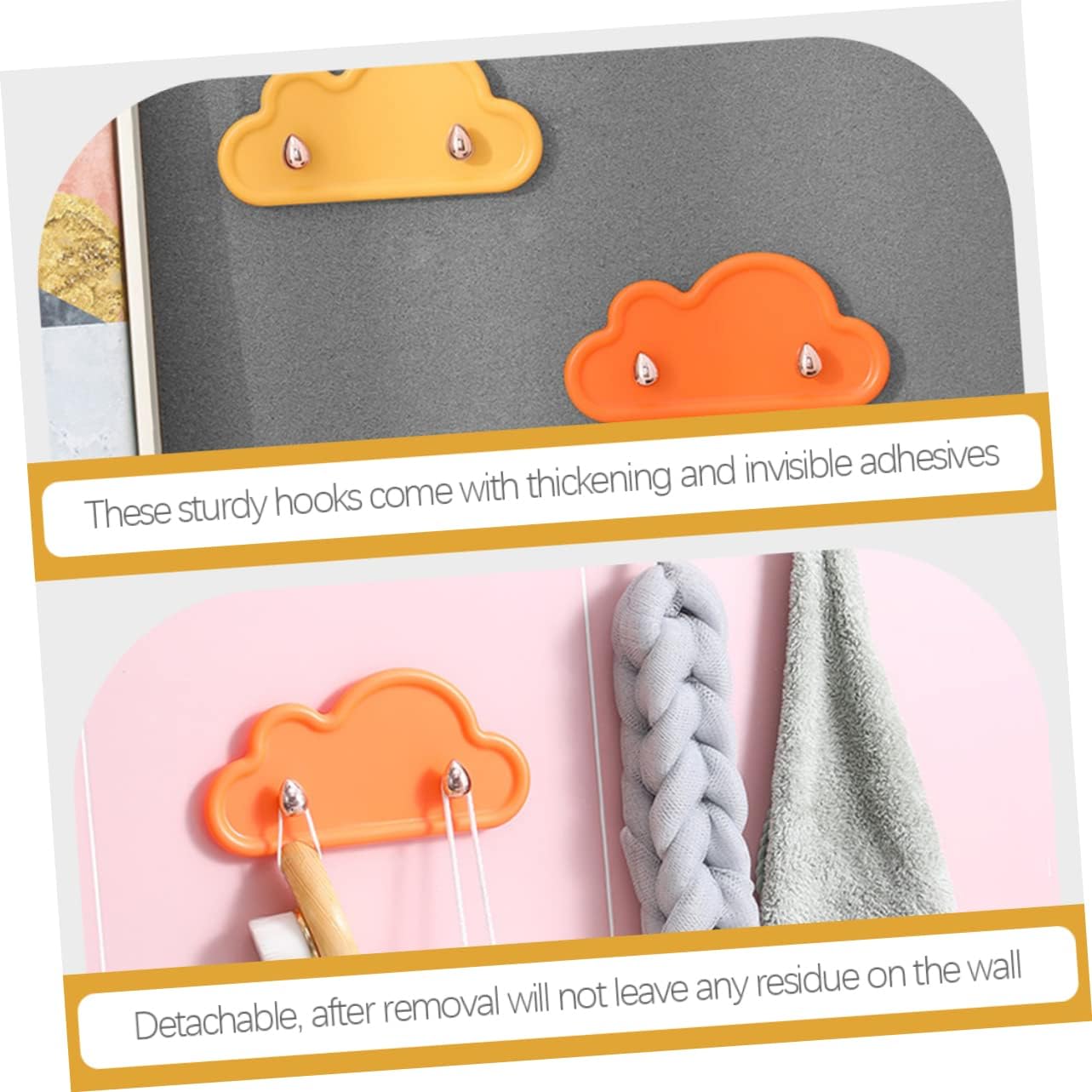 Cloud Shaped Adhesive Wall Hooks 4Pcs Durable Towel Hangers