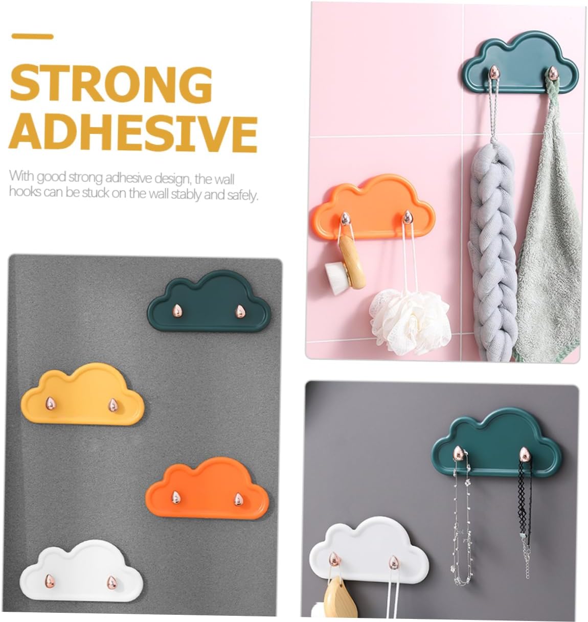 Cloud Shaped Adhesive Wall Hooks 4Pcs Durable Towel Hangers