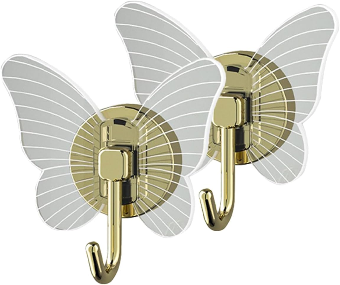 GLEAVI 2Pcs Butterfly Adhesive Wall Hooks Key Hangers for Home Storage