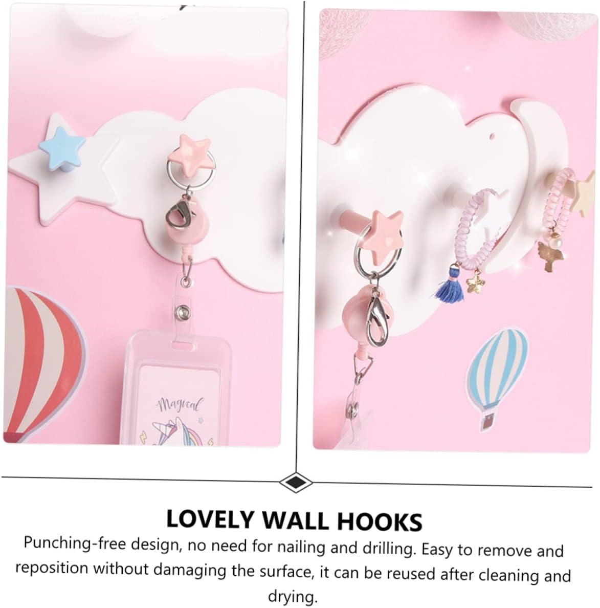 PENIKOKO 2pcs Star Moon Wall Hooks Adhesive Decor
