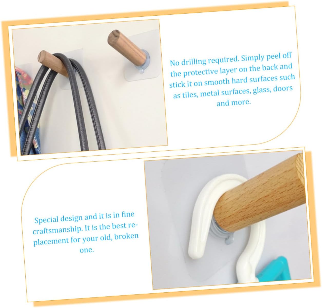 HOOTNEE 6pcs Extra Long Self-Adhesive Wall Hooks